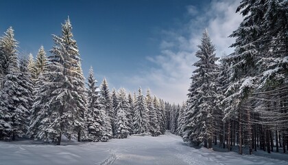 Obraz premium Engraving Of A Serene Winter Forest Featuring Snow Covered Pine Trees For Seasonal Aesthetics