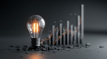 Creative concept of light bulb representing innovation and business growth with graphs and bars in a sleek modern design emphasizing progress