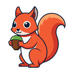 Cute Cartoon Squirrel Holding an Acorn