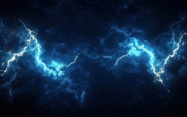Electric blue lightning bolts striking against a dark background, creating a vibrant energy pattern with glowing light effects and jagged electric arcs