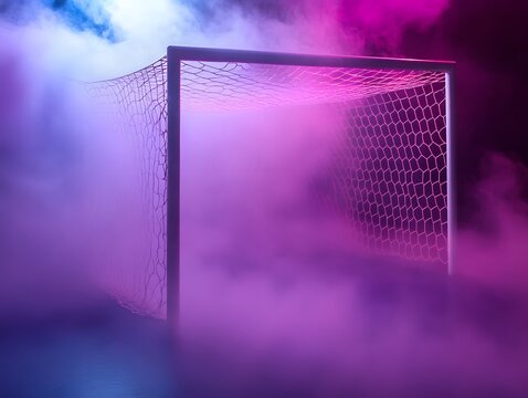 Soccer Goal Net in Purple and Blue Smoke Dramatic Sports Photography