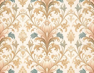 Ornate Floral Damask Pattern Design for Wallpaper