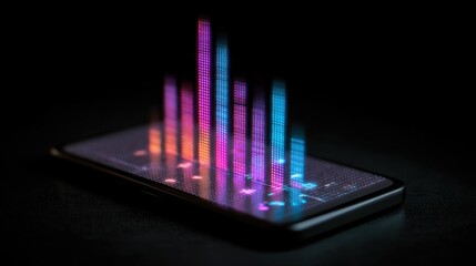 Colorful sound wave visualization displayed on smartphone screen showcasing digital music technology and modern audio performance trends