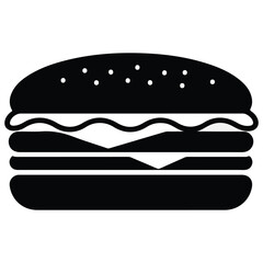 Black Silhouette Burger Icon Vector Illustration Isolated on White Background – Food and Fast Food Symbol