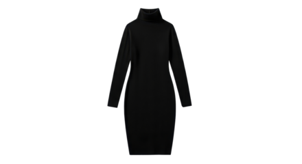 Elegant black roll neck dress for women isolated PNG with Transparent Background