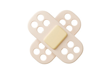 3d crossed adhesive bandage icon. first aid concept. Minimal cartoon adhesive bandage plaster patch cross for health app banner. isolated on white background. 3d render.