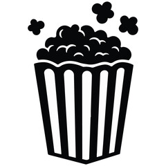 Flat Design Black Popcorn Icon Isolated – Vector Symbol for Movie and Entertainment Illustration
