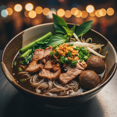 Thai Boat Noodles with Pork and Meatballs