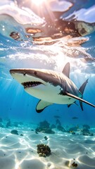 Obraz premium Majestic shark in a vibrant underwater scene