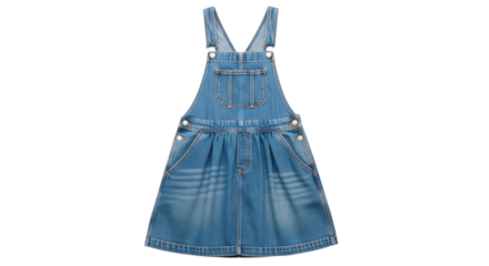 Denim dress with bib and brace straps for girls isolated PNG with Transparent Background
