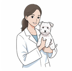 A veterinarian cradles a fluffy white dog, showcasing animal care and professional expertise in healthcare