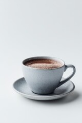 Fototapeta premium Serene Ceramic Coffee Cup on Saucer, Minimalist Aesthetic, Soft Lighting, White Background.