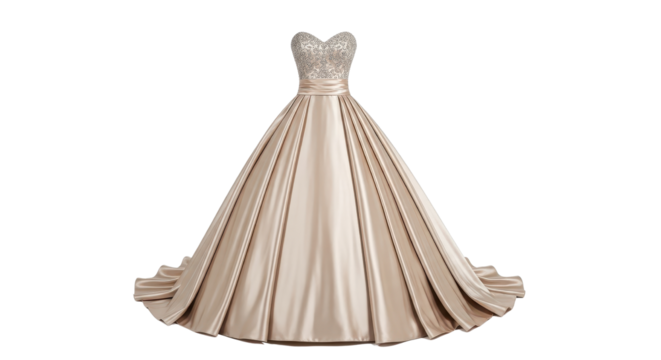 Beige formal gown for special occasions isolated PNG with Transparent Background
