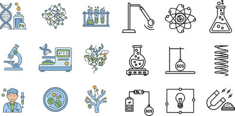 Comprehensive Vector Set of Science, Biology, Chemistry, and Physics Illustrations