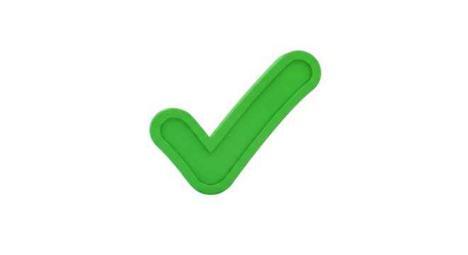 Green check mark symbol for validation and approval isolated PNG with Transparent Background