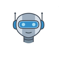 Robot Head with Antennae Friendly AI Symbol in Blue and Grey, Vector Illustration