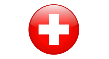 Swiss flag in a round glossy button isolated PNG with Transparent Background