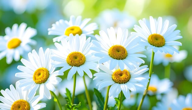 Close-up of a cluster of daisies in sunlight - Powered by Adobe