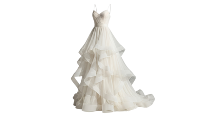 Elegant layered tulle wedding dress for bridal fashion isolated PNG with Transparent Background