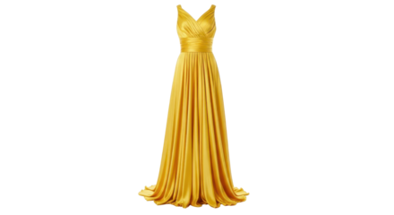 Elegant yellow evening gown for formal occasions isolated PNG with Transparent Background