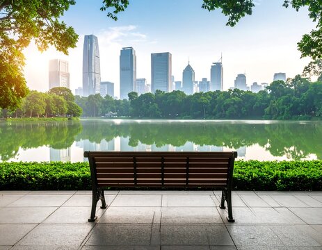 City park bench overlooking a lake