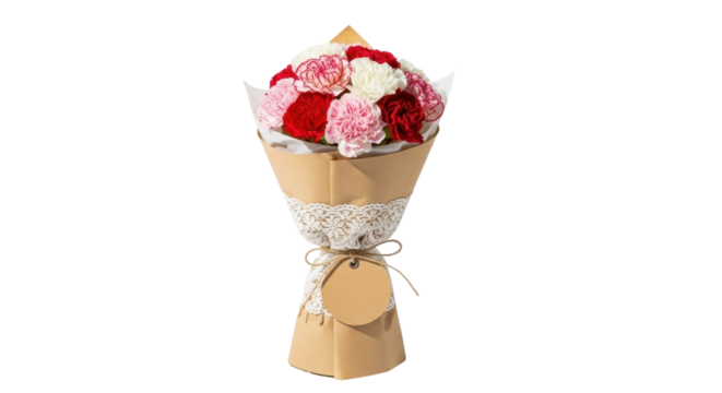 Carnation bouquet of gratitude for Mother's Day isolated PNG with Transparent Background