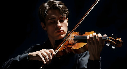 Fototapeta premium Dramatic Digital Painting of Violinist Performing with Intense Focus and Passion