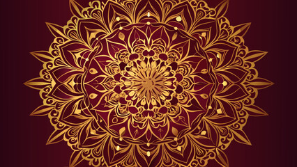 Detailed golden mandala on a dark red background art