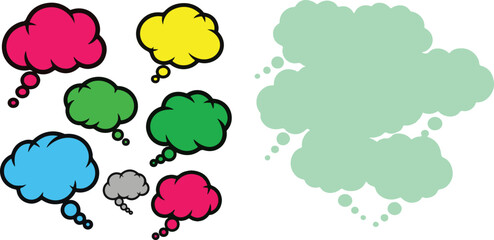 Vibrant Thought Bubbles and Soft Green Communication Cloud Vector Illustration