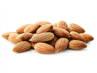 Fototapeta premium Raw Almonds Piled Together on White Background for Culinary Use