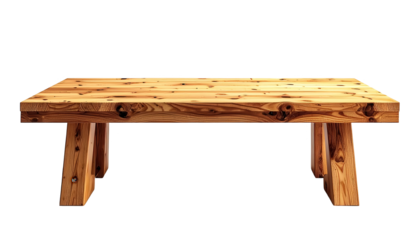 A simple, robust wooden table with a natural grain pattern stands out against a dark background.