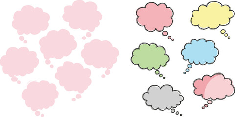 Collection of Colorful Hand-Drawn and Plain Pink Thought Bubbles Graphic Elements
