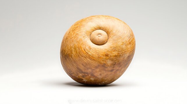 A detailed closeup of a brown spiral snail shell isolated on white background