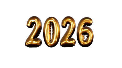 2026 Golden Balloon Text Isolated On Transparent PNG Background	