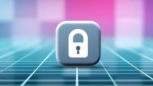 Lock Icon Security Privacy Protection Digital Technology Blue 3D Grid Glowing Futuristic Cyber Safe Encryption Access Data Internet Network Abstract Modern Background Symbol Safety Secure Online