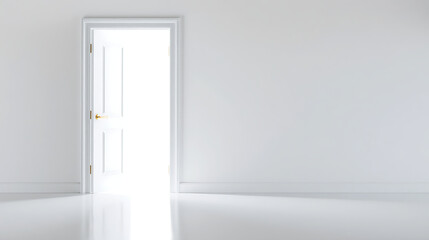 Fototapeta premium The image depicts a half-open white door, with bright light outside and dimmer light inside