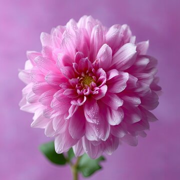 Soft Pink Dahlia Flower Macro with Water Droplets Against a Textured Pink Background in Bright Studio Lighting