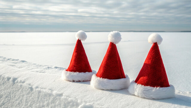 Festive Santa hats bring a cheerful, minimalist holiday joy to winter.