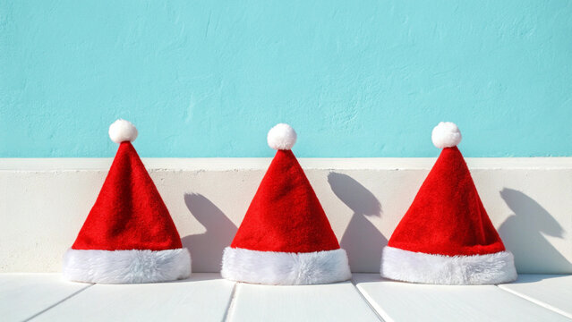 Festive Santa hats bring a cheerful, minimalist holiday joy to winter.