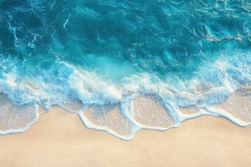 Obraz premium Vibrant turquoise ocean waves gently crashing onto smooth sandy beach under daylight