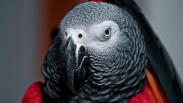 Close-up of a sleeping gray parrot