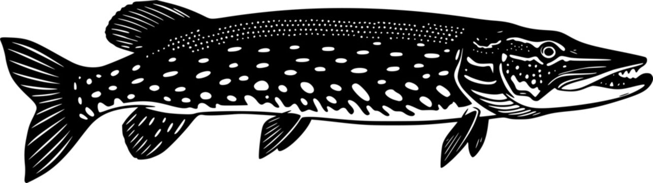 NORTHERN PIKE FISH SILHOUETTE ON WHITE BACKGROUND
