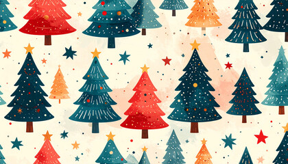 Obraz premium Seamless Christmas tree and gift wrapping pattern