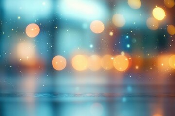 blurred city lights viewed through a rain-covered window creating a dreamy and peaceful atmosphere with warm orange and cool blue tones