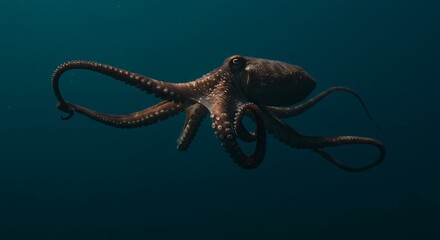 Octopus silhouette on plain dark teal background