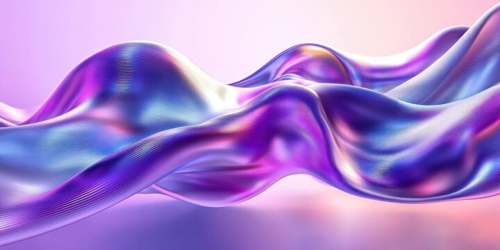 Smooth abstract waves flowing with iridescent metallic purple and blue hues creating a fluid and dynamic futuristic texture