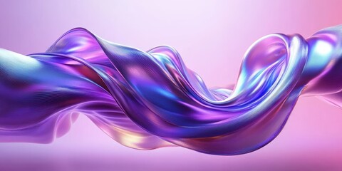 Smooth flowing abstract ribbon with shiny metallic purple and blue hues twisting against a soft gradient pink background