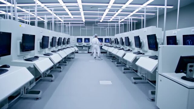 Clean, modern tech lab with rows of computers
