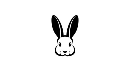 Fototapeta premium Black and white rabbit head on white background flat illustration