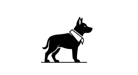 Obraz premium Black dog silhouette standing in profile wearing a bandana flat illustration